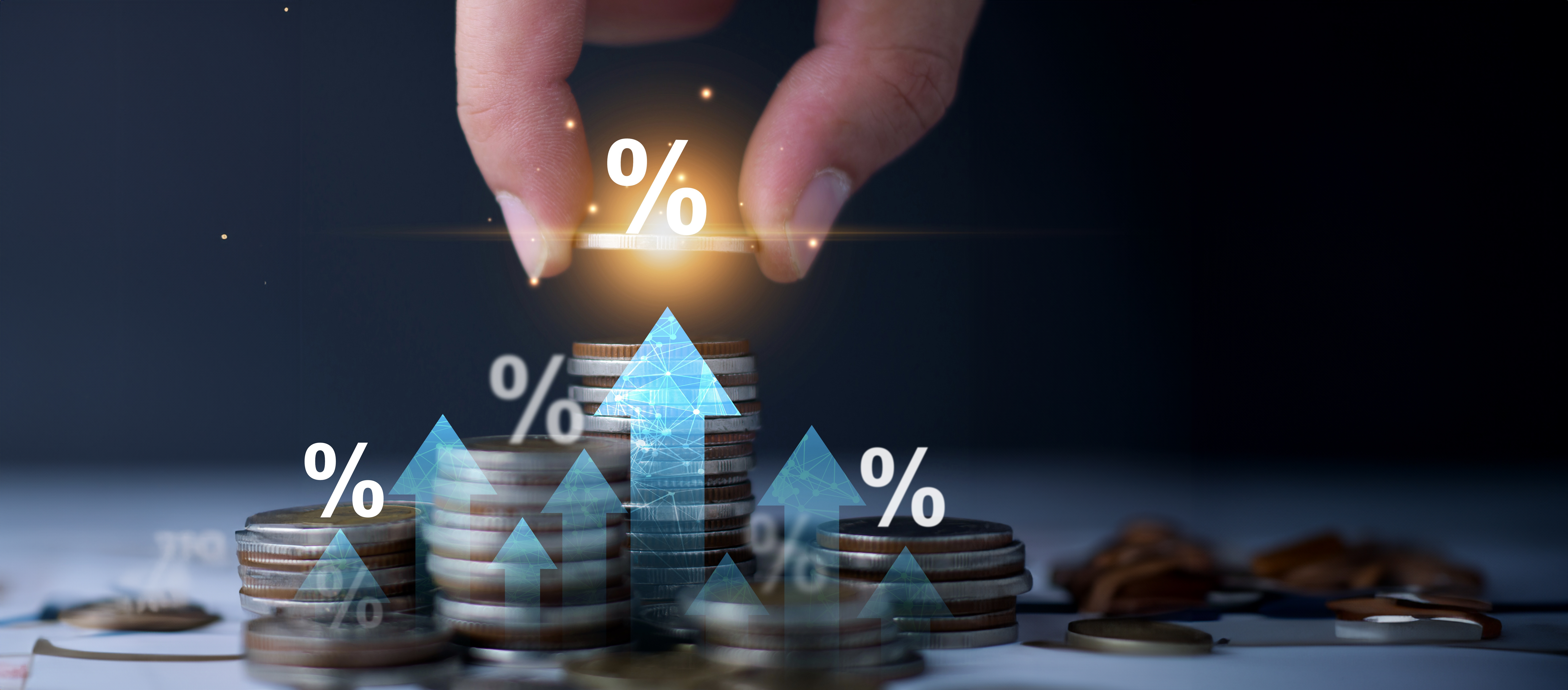 Interest rate increase concept. Businessman show percentage and